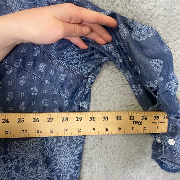 Lane Bryant womens 28 long sleeve button up chambray top lyocell geometric - Picture 7 of 8